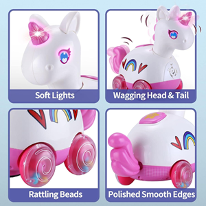 اسباب بازی پونی چرخ دار موزیکال Yerloa Musical Unicorn Crawling_اسباب بازی